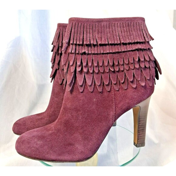 Plum Purple Suede Fringe Boots  Ankle Booties Women 8.5 Isola - Picture 1 of 13